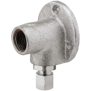 Anschlusswinkel mit Wandflansch Aufputz (für Gassteckdose Rp 1/2 x RVS 8)