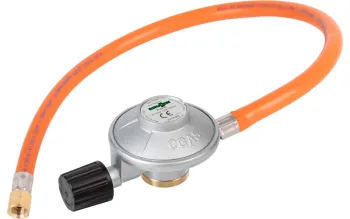 Gasregler mit Schlauch für Gaskartuschen mit EN417-Gewinde, 50 mbar, ¼“ links