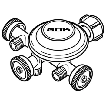 Niederdruckregler Camping, 29 mbar, KLF x 3 x G 1/4 LH-KN