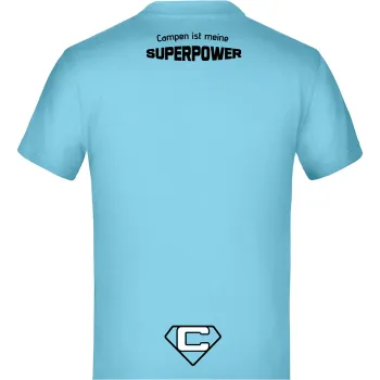 T-Shirt 'Campen ist meine Superpower', Hellblau, Größe 122/128