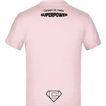 T-Shirt 'Campen ist meine Superpower', Rosa, Größe 122/128