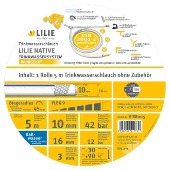 Trinkwasserschlauch WeißGELB kalt, 10 x 16 mm, 5 m