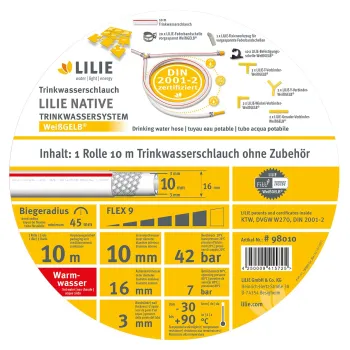 Trinkwasserschlauch WeißGELB warm, 10 x 16 mm, 50 m