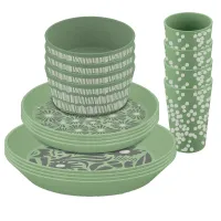 Geschirrset Blomster 16-teilig Natur Blatt grün